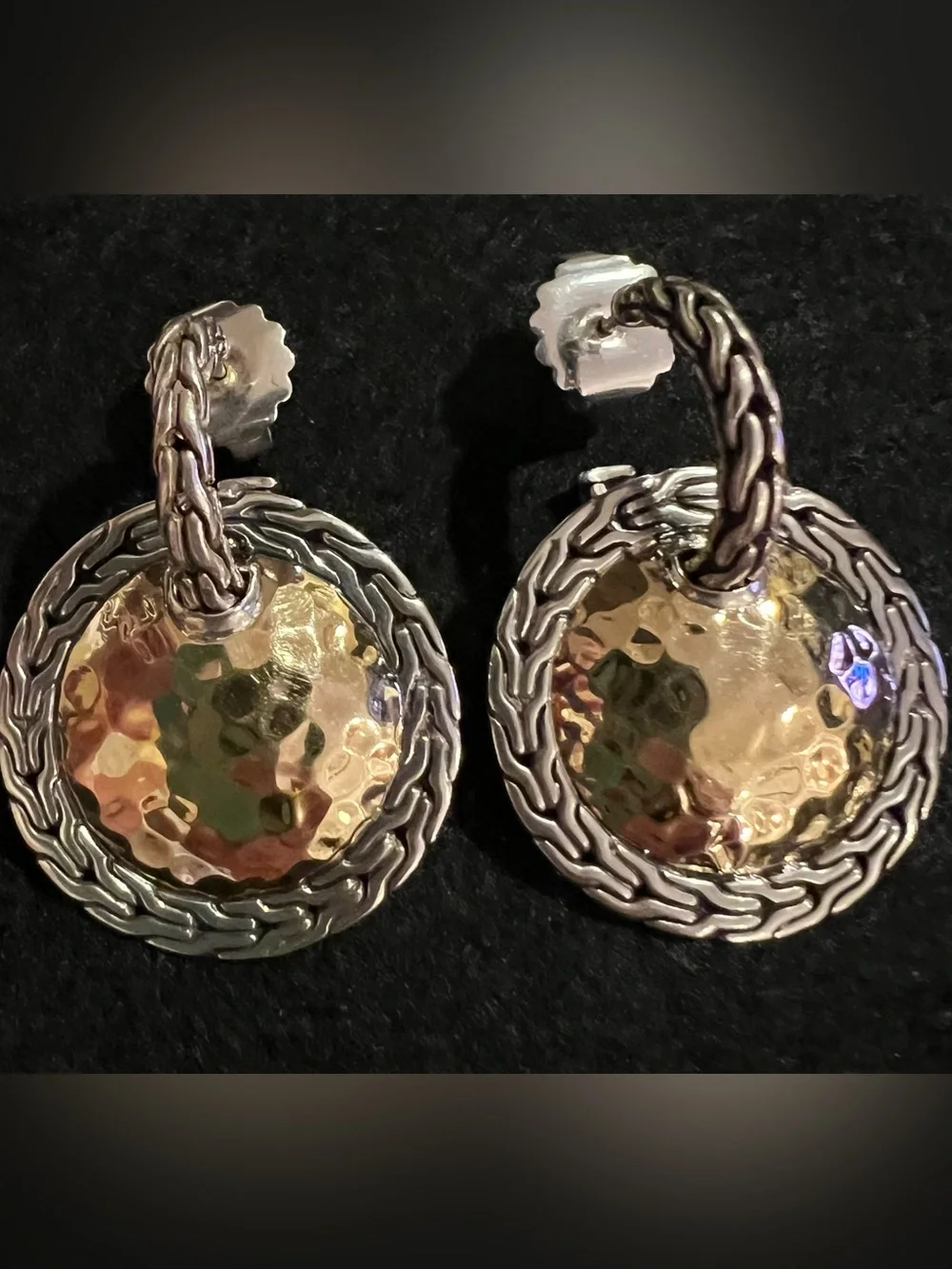 John Hardy Palu Disc Hoop Drop Earrings | 925 Sterling Silver & 22K Yellow Gold